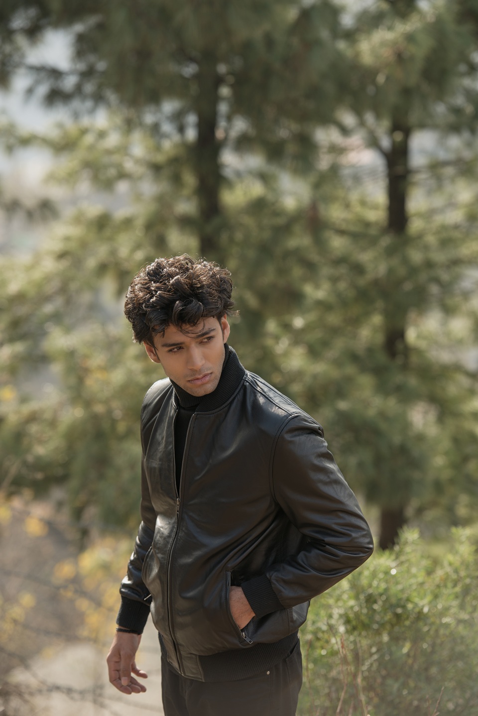 Custom Chris Black Leather Bomber Jacket